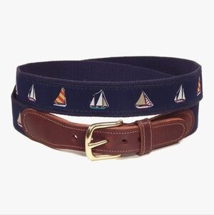 Preston Leather Nautical Sailboats Belt Blue Sz 32